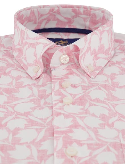 Overhemd geprint roze eden vally korte mouw met borstzak