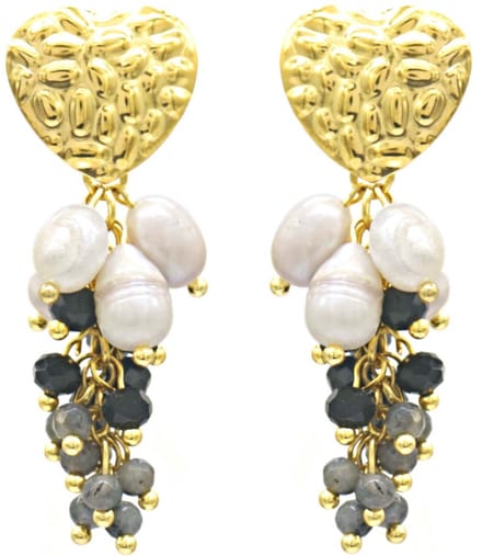 Oorbellen - Hart en Parels - RVS - 4,5 cm - Zwart – valentijn – cadeau