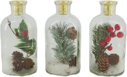 Kandelaar glas met kerstdeco 8x8x16cm