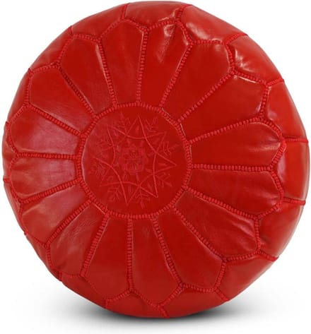 Safaary - Marokkaanse Poef Leer Rood Rond