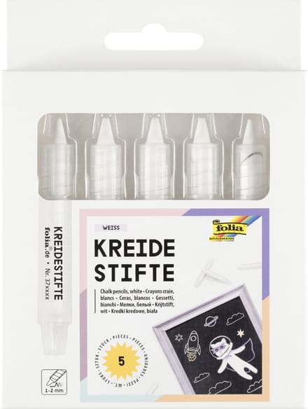 Folia krijtpennen set wit, 5 stuks in etui