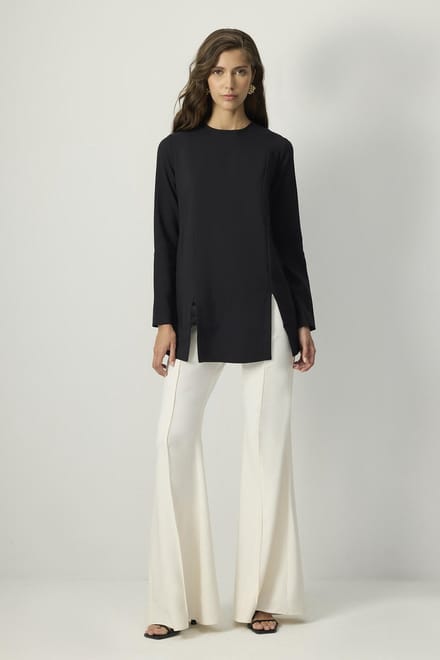 Touché Privé - Crêpe tuniek met splitdetails - Zwart - Dames