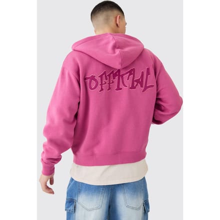 Official Graffiti Boxy Fit Zip Through Hoodie | Pink | Size Medium
