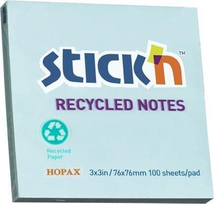 Stick'n recycled sticky notes - 76x76mm, pastel blauw, 100 memoblaadjes