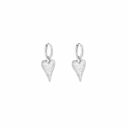 Bijoutheek Oorhangers Bewerkt Hart Zilver
