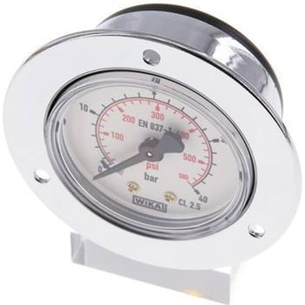0..40 Bar Paneelmontage Manometer Staal/Messing 50 mm Klasse 2.5 (Voorflens) - MW04050SH-FP