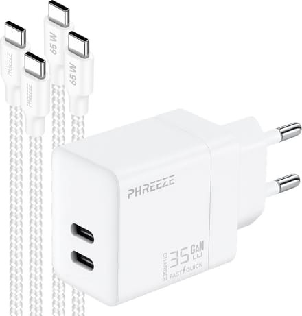 Phreeze usb C oplader 35 W - Met 2x usb C kabels 1m - Snellader voor smartphone en laptop
