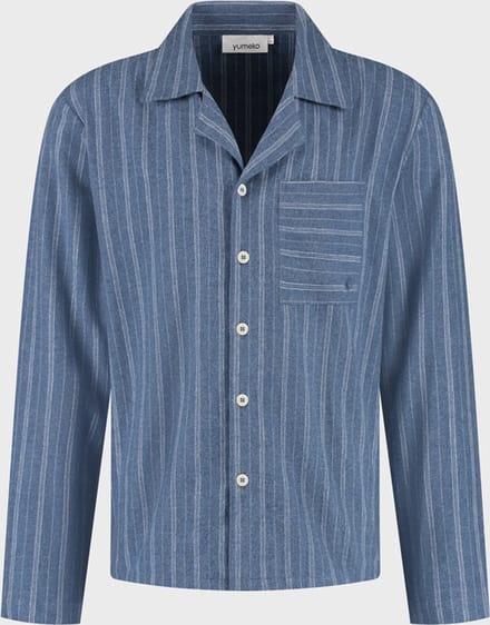 Yumeko pyjamashirt heren flanel denim blauw/wit stripe s