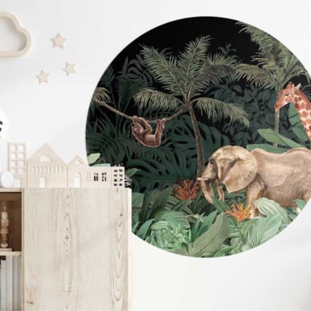 Behangcirkel 100cm Studio Wallz - Jungle dieren zwart