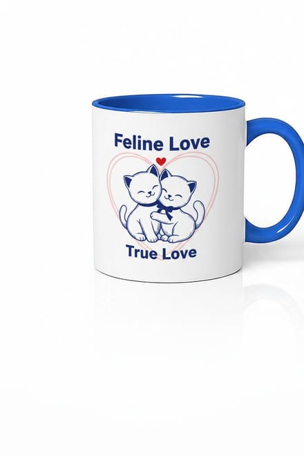 Liefdevolle Katten Mok | Feline Love True Love Design | Wit & Blauw | Cadeau Kattenliefhebber