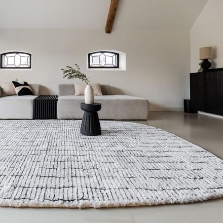 Vloerkleed Rectangle Edge Creme wit/Zwart - 160 x 230 cm - (M)