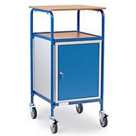 fetra® Rollpult mit Schrank, 4 Lenkrollen, Flügeltür, 3 Böden, Schreibfläche 605 x 591 mm