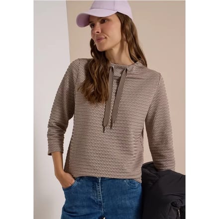 Shirt met 3/4-mouwen, trechterhals en structuur