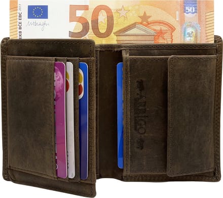 Portemonnee Heren - Portefeuille Heren - Arrigo Portemonnee - Billfold model Donkerbruin Buffelleer