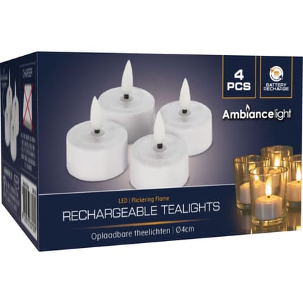 Theelichtjes LED Box 4 stuks Oplaadbaar - Ø4cm *Uitbreidingsset ZONDER oplader*