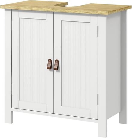 Wastafelonderkast Badkamer 60x30x60 cm Wit met 2 deuren en Verstelbare Plank