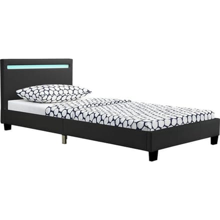 Gestoffeerd Bed Verona - 90 x 200 cm - Zwart - LED Verlichting