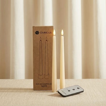 OMNIEXA LED kaarsen Set (2 Stuks) - Echte Was - Glad Design Crème - 28 cm Lang - Met Afstandsbediening & Timer - 3D Vlam