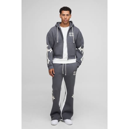 Geschrumpte Kruis Capuchon Rits Uitlopende Inzetstuk Trainingspak | Charcoal | Size Medium