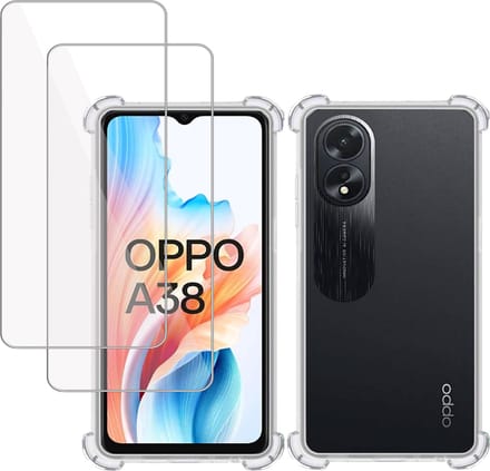 Hoesje geschikt voor Oppo A38 4G + 2x Screenprotector – Tempered Glass - Extreme Shock Case Transparant