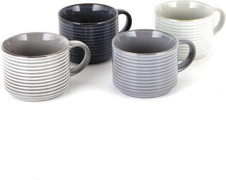 Beker, Mok, Set van 4 Stuks, 0.28 L, Stapelbaar, Rimpel Effect, Keramiek - Barbary & Oak | Totem
