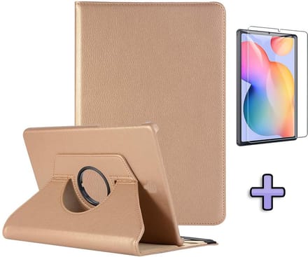 HB Hoes Geschikt voor Samsung Galaxy Tab S6 Lite - Draaibare Tablet Case met Standaard - Goud & Glazen Screenprotector