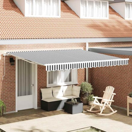 vidaXL - Luifel - handmatig - uittrekbaar - 400x300 - cm - antraciet - en - wit