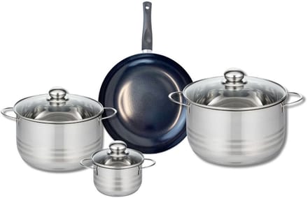 Set van 1 Koekenpan 24 cm en 3 kookpotten 12, 20 en 24 cm Elo Prima Glanzend