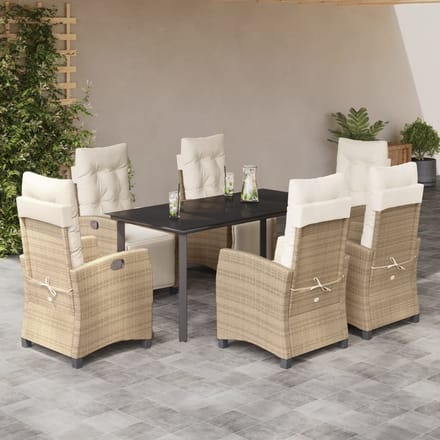 vidaXL - 7-delige - Tuinset - met - kussens - poly - rattan - beige