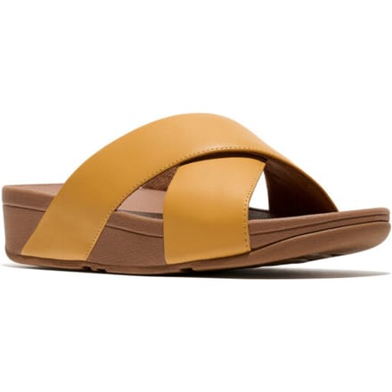 FitFlop Lulu Cross Slide Sandals Leather Dames Sandalen - Geel