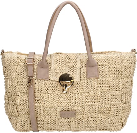 Charm London Margate Handtas - Raffia - Schouderband - Shopper - Ritssluiting - Licht natuur