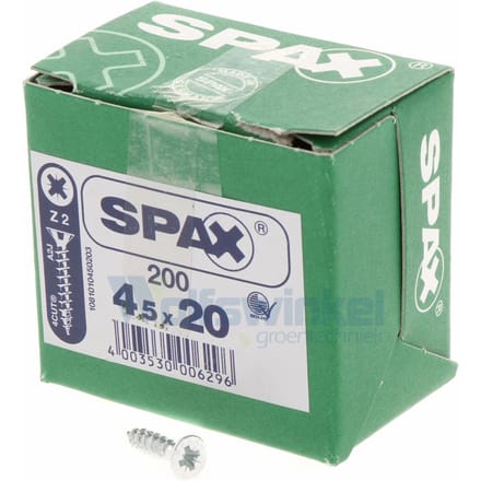 Spax Spaanplaatschroef Verzinkt PK 4.5 x 20 (200) - 200 stuks