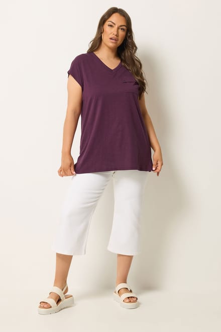 Yours Paars Tshirt Met Studs En Borstzak Size 62-64