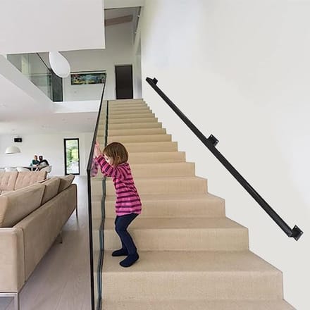 Trapleuning Metaal - Handgreep Muur - Veilig Trap Lopen - Smeedijzer Duurzaam - 250cm - Zwart