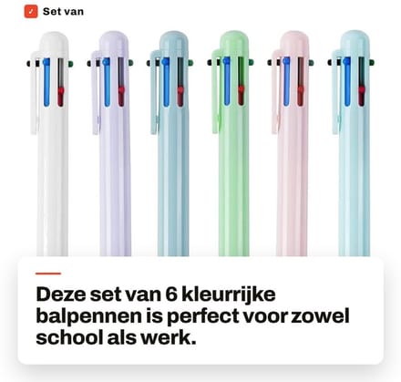 Dailygoods - Set van 6 Kleurrijke Balpennen met Drukmechanisme