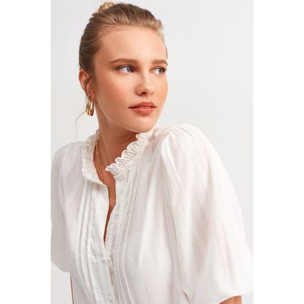 Dames Effen Mandarijnkraag Geweven Shirt