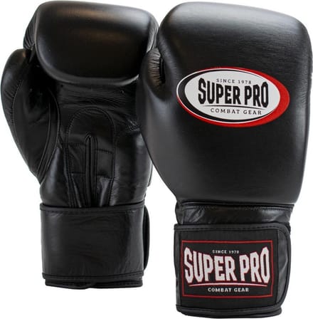 Super Pro Combat Gear Thai-Pro Lederen (Thai)bokshandschoenen Zwart 18oz