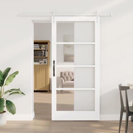 vidaXL - Schuifdeur - 93 - x - 202 - cm - Massief - grenenhout - en - glas - Wit