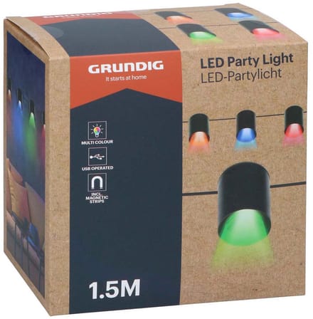 Grundig Coloured LED Party Light - Gekleurde LED Feestverlichting - 1,5 Meter - USB-C Aansluiting - Voor Binnen & Buiten - Balkon, Tuin of Feestje - Kunststof - Zwart