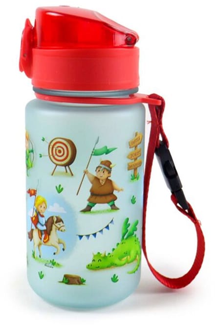 Versterkte plastic drinkfles met drukknopdeksel knights & dragons chevaliers & dragons Puckator