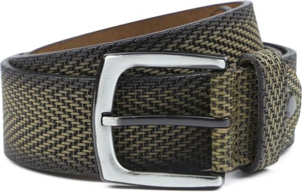 Suitable Riem Structuur Leer Groen - Maat 95 - Heren leren broekriem / broeksriem - Ceintuur - Riem casual