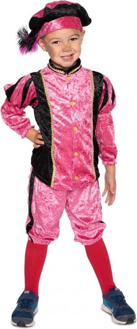 Pieten pak velours Roze/Zwart kind Maat 128