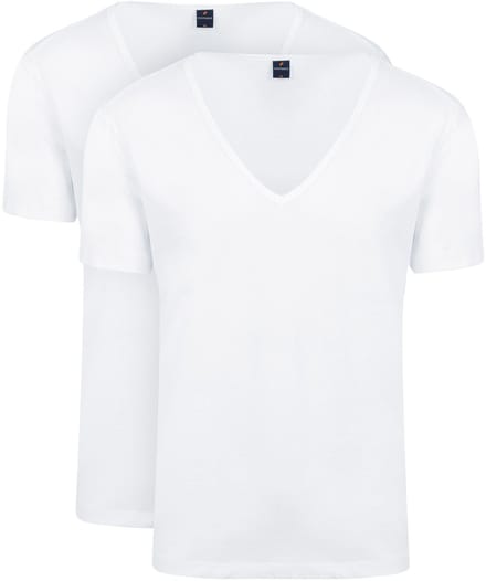 Suitable Vitaru T-Shirt Diepe V-hals Wit 2-Pack - Maat XXL - Heren - Basic T-shirt - Ondershirt met Stretch