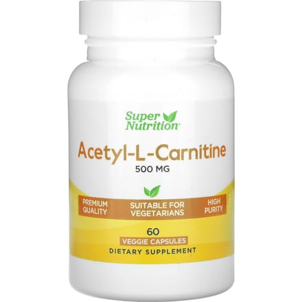 Super Nutrition, Acétyl-L-Carnitine, 500 mg, 60 Gélules Végétales