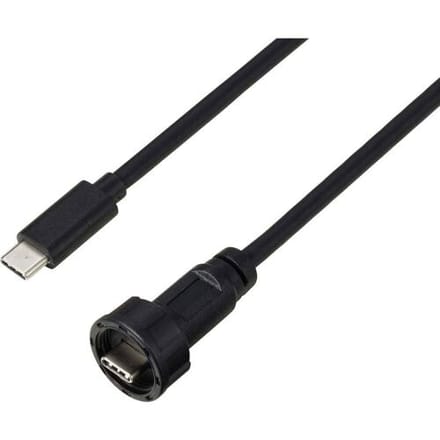 TRU COMPONENTS TC-E10T-MT3-MWA/NWA-0.5PV-S TC-13543584 USB-C 3.0-stekker naar stekker IP67 (schroefdraad) kabel 0,5 m Waterdichte kunststof kabel 1