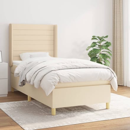 vidaXL - Boxspring - met - matras - stof - crèmekleurig - 90x200 - cm