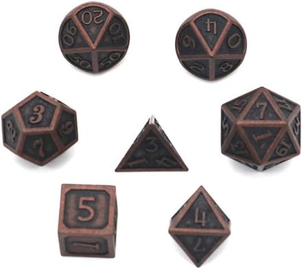 Dobbelstenen set - Metaal RPG - Rollenspel avonden - Zinklegering - 7 stuks - Koperrood