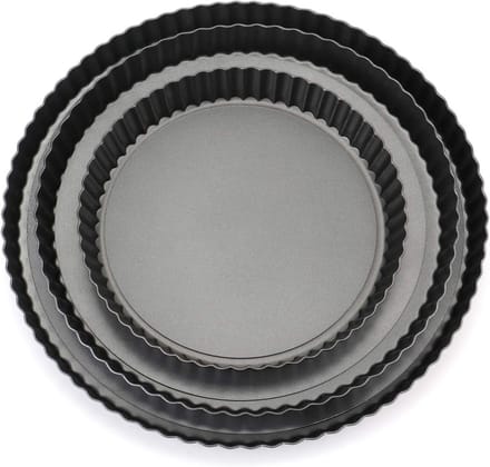 Taartvorm Set - Quiche Bakvorm - Thuis Bakken - Afneembare Bodem - Set van 3 - Zwart