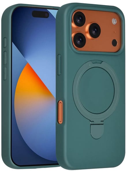 TUNIQ Backcover iPhone 17 Pro - DonkerGroen - MagSafe met Ring Stand - Verhoogde Camerabescherming