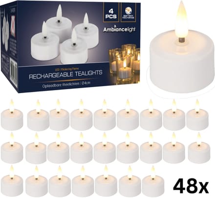 Theelichtjes LED Box 48 stuks Oplaadbaar - Ø4cm *Uitbreidingsset ZONDER oplader*